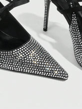 Black Pointy Toe Rhinestone Decorated Stiletto High Heels For Women New Year Holiday
